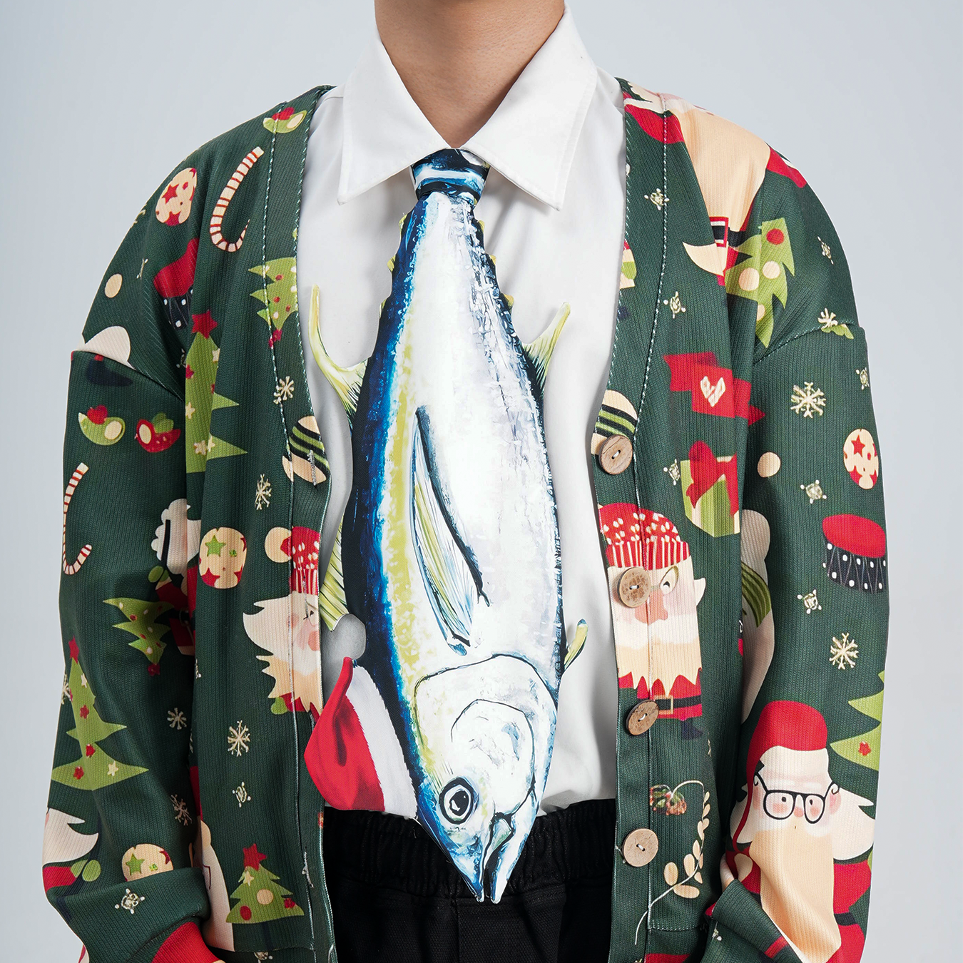 Christmas Novelty Tuna Tie β Animals Fish Shape in Taffeta Silk β Funny Holiday Gift for Men