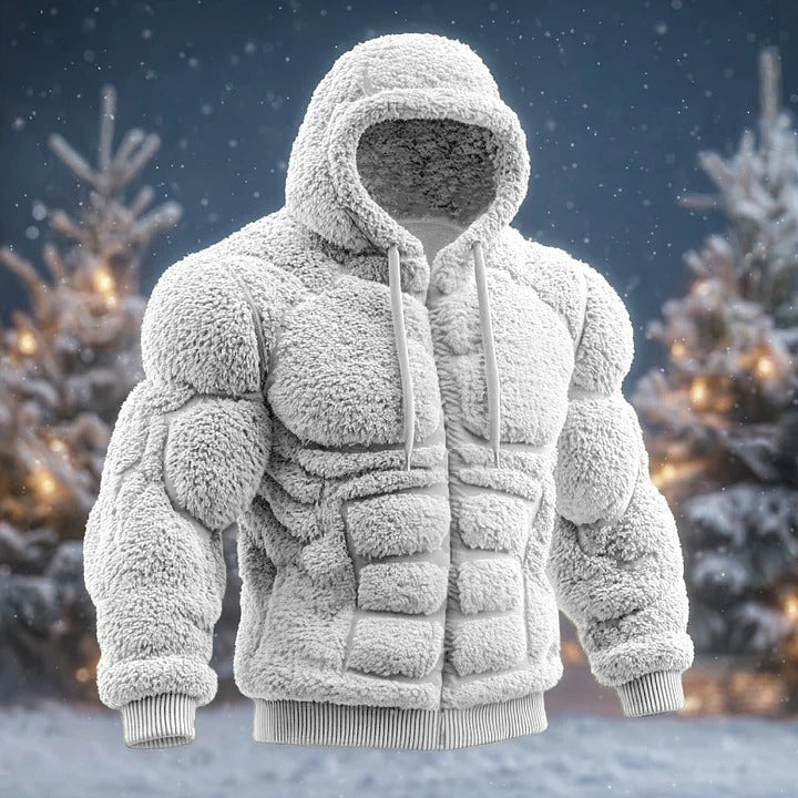 Line Art Flannel Warm Men's Hooded Sweatshirt