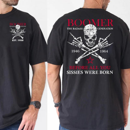 Personalized Boomer Shirt Custom Year Badass Generation T-shirt 100% Cotton Unisex Comfort Womenwear Graphic Crew Neck Long Sleeve Autumn Casual Christmas Pull On - Collar, Embroidered Classic Sweatshirt