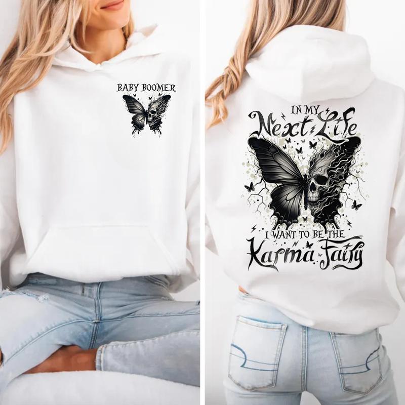 Karma Fairy Skull Butterfly Hoodie - Custom Gen X Baby Boomers Millennial Hoodie - 100% Cotton Two-Sided Classic Fit for Women & Men - Casual Style