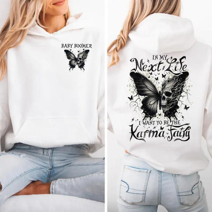 Karma Fairy Skull Butterfly Hoodie - Custom Gen X Baby Boomers Millennial Hoodie - 100% Cotton Two-Sided Classic Fit for Women & Men - Casual Style