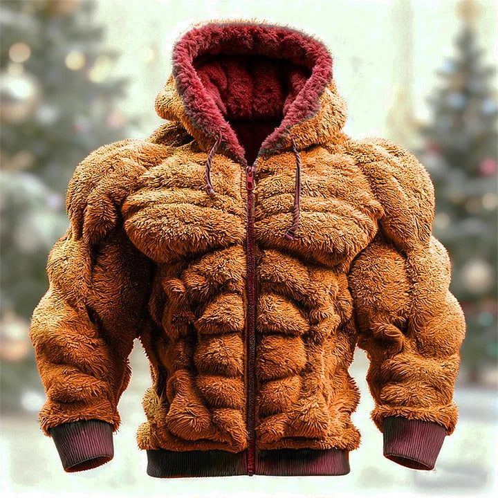 Men's Christmas Green Muscle Line Cozy Plush Full Zip Hoodie