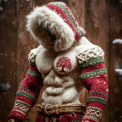 Christmas Celtic Tree Knit Pattern Men's Hooded Sweater