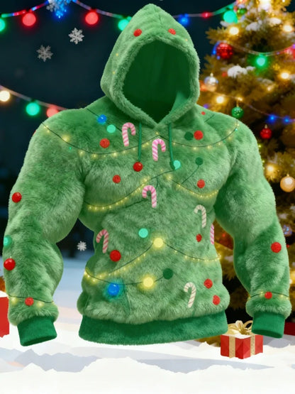 Men's Cosplay Christmas Tree Pattern Ugly Hooded Sweater