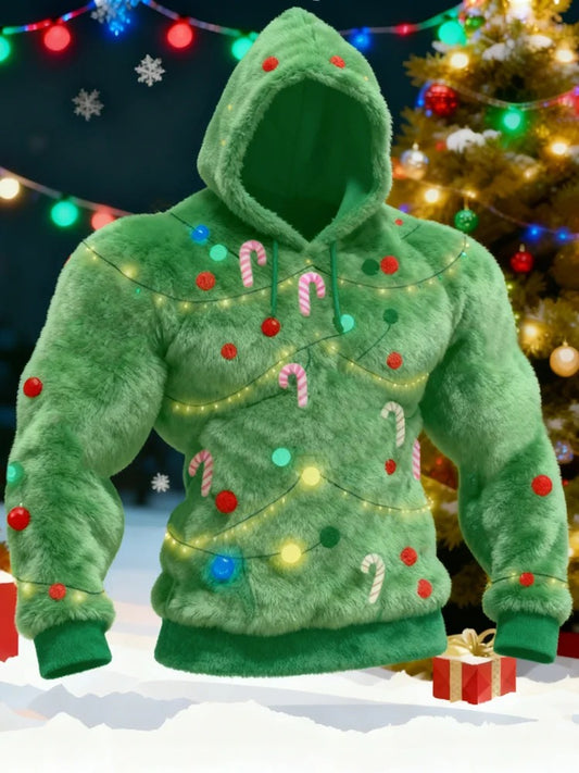Men's Cosplay Christmas Tree Pattern Ugly Hooded Sweater
