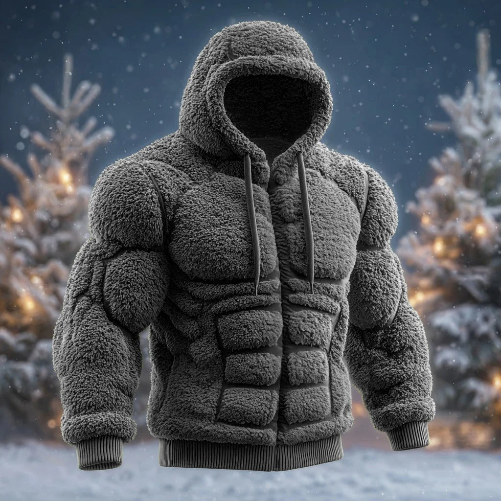 Line Art Flannel Warm Men's Hooded Sweatshirt