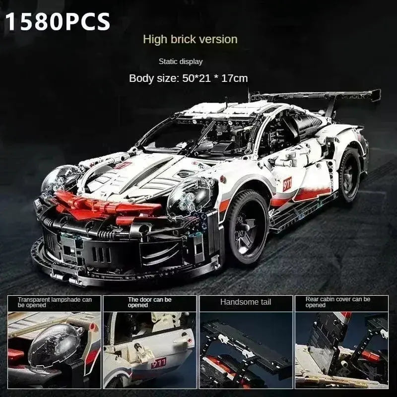 1580+ pieces of 1:10 assembled building blocks, 911-compatible 42096 sports model MOC toys, Model Car Kit, decorative adult gifts
